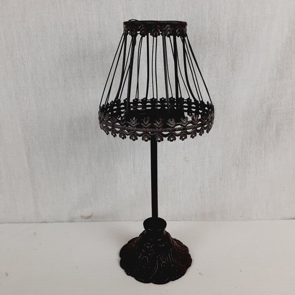Metal Candle Holder Lamp Scroll Design Shade 14 1/2" Tall Primitive Decoration